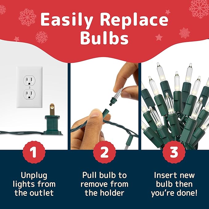 PREXTEX 100 Count Clear Christmas Lights - 20 ft Ultra Bright String Lights with Green Wire for Indoor and Outdoor Use, Christmas Trees, Holidays, Patios and Garden