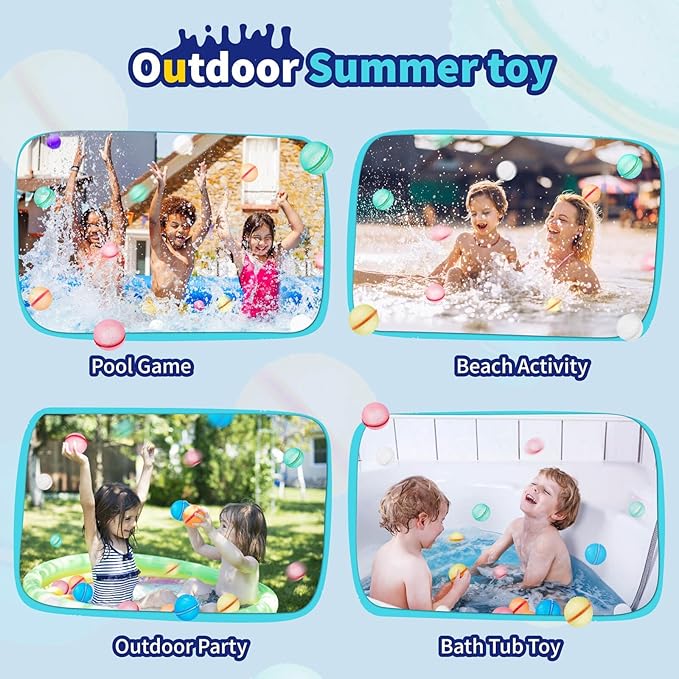 10Pcs Reusable Water Balloon Pool Toys,Refillable Magnetic Water Ball for Beach,Quick Fill & Self-Sealing Water Bombs for Kids Outdoor Backyard Summer Activities Water Games (10-pcs)