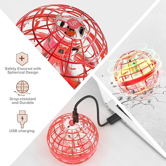 Flying Orb Ball 2024 Galaxy Cosmic Globe UFO Boomerang Hover Ball Galatic Fidget Spinner Mini Drone Cool Toys Birthday Gift Ideas for 6 7 8 9 10+ Year Old Boys Girls Teens Indoor Outdoor(Red)