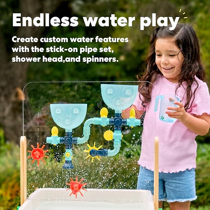 KiwiCo Water and Sand Sensory Table | Includes 26 Accessory Pcs: Pipes, Spinners, Water Wheel, Paint Crayons, and More | Outdoor Water Table for Toddlers Ages 3+