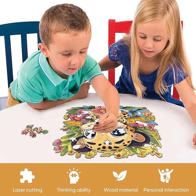 Wooden Jigsaw Puzzles-Litter Tiger,200pcs,Medium 16.8x16.8in,Wooden Puzzles for Adults,Unique Shape Animal Adult Puzzles,Irregular Wood Puzzles Best Gift for Adults and Kids Family Game