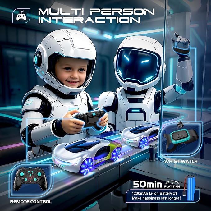 WSHlMIN Futuristic Remote Control Car, Gesture Sensing Rc Stunt Car with Light Spray & Sound, 360° Rotate 2.4GHz RC Cars Toy for Boys 8-12, Birthday Presents for Kids Age 8 9 10 11 12 13 14 (Green)