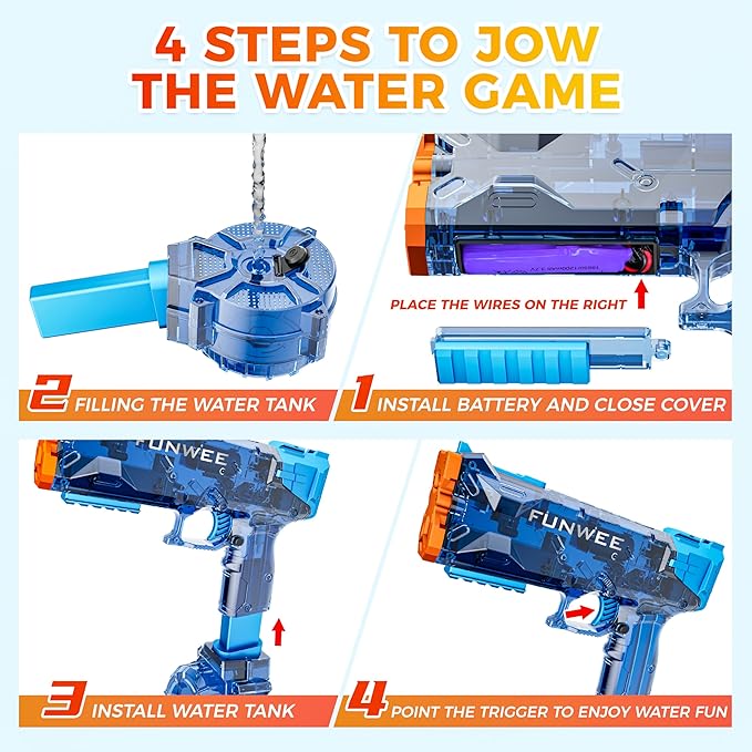 2025 New Upgrade Electric Water Gun for Adult & Kid, Light Up Most Strongest Watergun Long Range, Powerful High Powered Automatic Squirt Gun Fully Auto Water Blaster, Pool Outdoor Toy Game