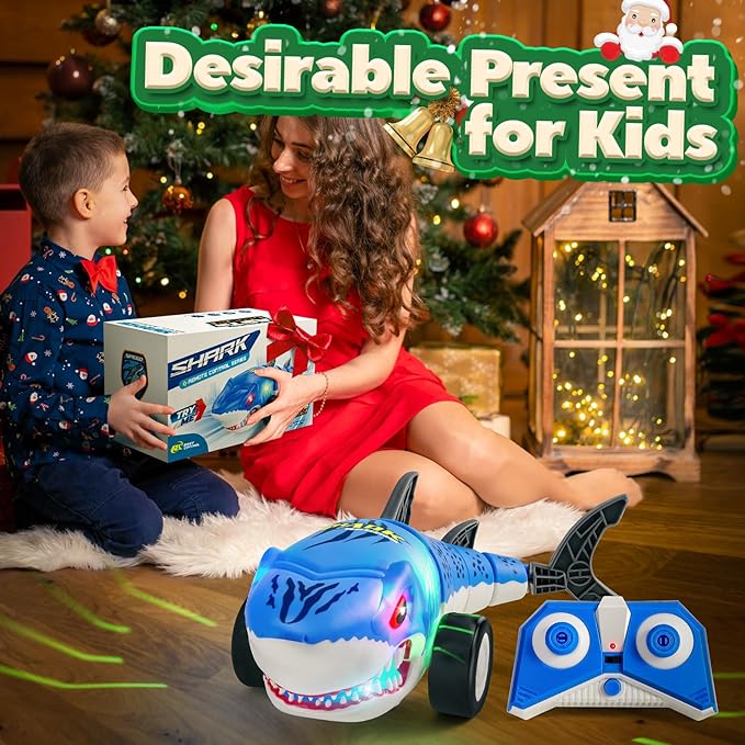 Shark Remote Control Car for Kids,2.4Ghz Electric RC Shark Toys with Glowing Light and Flexible Tail,Rechargeable Robot Shark Toys with Swing and Straight Mode, Hobby RC Car for Boys Girls