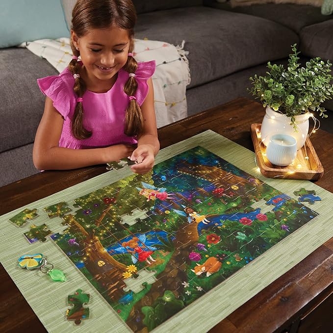 Peaceable Kingdom Twilight Fairies Puzzle – 100-Pc. Seek & Find Glow Puzzle for Kids Ages 6 & Up – Included Blacklight Reveals Hidden Items – Great for Home or Classrooms