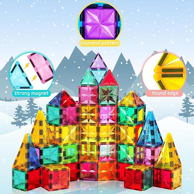 Magnetic Tiles,100PCS Star Magnetic Building Blocks Toy for Ages 3 4 5 6 7 8 9,Magnetic Tiles for Toddlers Gifts,Montessori Toys,STEM Toys Christmas Toy Gift for Kids Boys and Girls