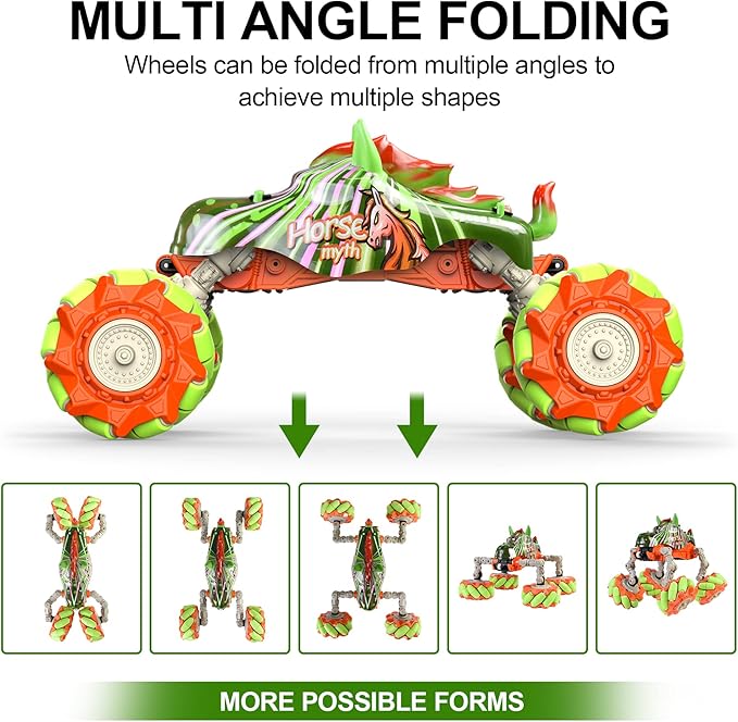 1:14 Rc Cars for Boys Age 8-12, 360° Rotating Crawler 4WD 2.4GHz Rc Stunt Drift Car DIY 100+ Poses with 4 Mecanum Wheel and LED Light Kids Toys Adults