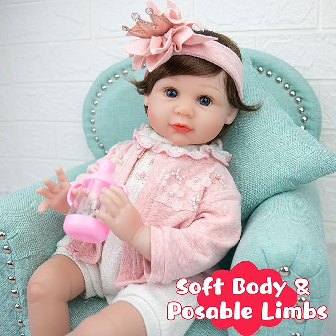 Reborn Baby Doll - 22-Inch Lifelike Baby Doll Soft Cloth Body Newborn Baby Dolls with Clothes and Toy Accessories Christmas Birthday Gift for Kids Age 3+