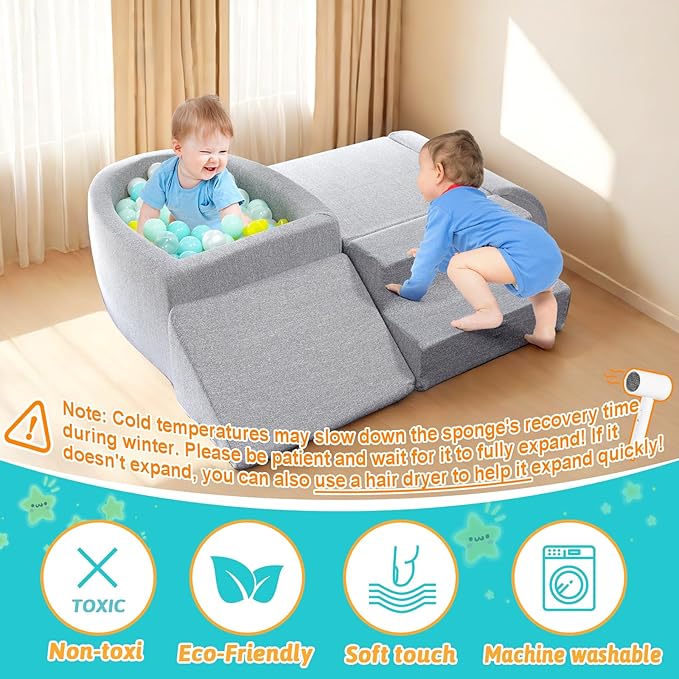 Soft Foam Climbing Toys for Toddlers Indoor, Climbing Blocks Play Equipment with Ball Pits (Balls Not Included) - Sliding & Building for Baby Gift