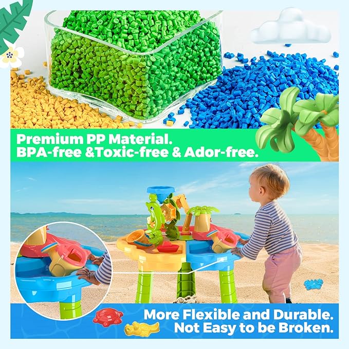 SMILESSKIDDO Sand Water Table for Toddlers, 3 in 1 Sand Table and Water Play Table Beach Toy for Kids Boys Girls, Outside Backyard Activity Sensory Play Water Table for Toddlers Age 3-5