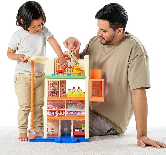 Bluey Hammerbarn Shopping Center Mega Set, 4 Level, 22" Tall Playset with Working Lift and Trolley Return, Lights and 45+ Sounds. 3 Figures. 15 Accessories & Tradie Ute Vehicle | Amazon Exclusive