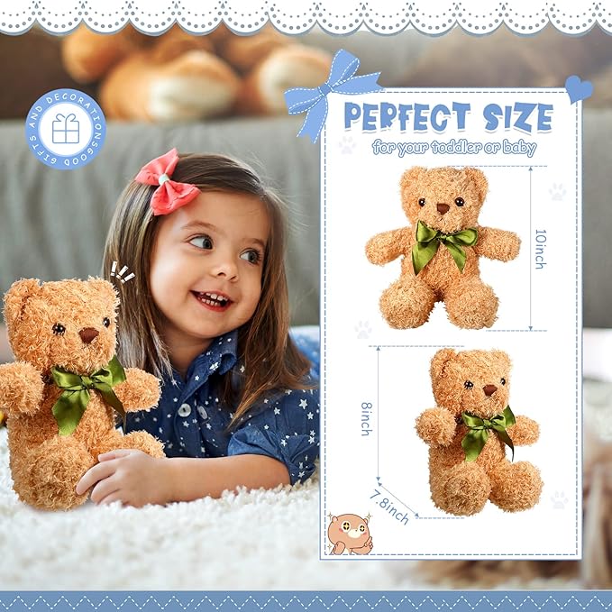 HyDren 24 Pcs Bear Stuffed Animals Bulk Cute Bear Plush Doll for Kids 10 Inch Children's Sleeping and Playing Toy Preschool Animals with Bow for Baby Shower Wedding Graduation Birthday Party