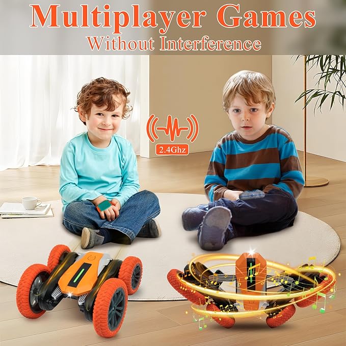 Hand Gesture Sensing Double-Sided Remote Control Car,360ยฐ 4wd Off-Road with Lights & Music Indoor/Outdoor Toy for 6-12 Age Boys Birthday Gift (Orange)