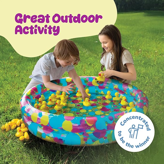 Gamie Duck Pond Matching Carnival Game for Kids, 36" x 6" Inflatable Pool & 20 Plastic Ducks with Numbers, Water Outdoor Game for Kids, Fun Memory Game for Backyard, Birthday Party Field Day Games