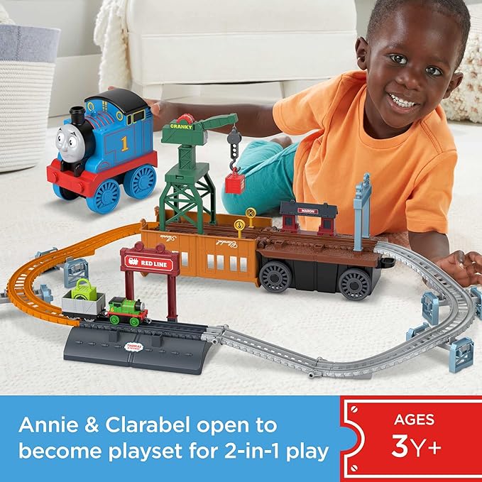 Thomas & Friends Toy Train Set 2-in-1 Transforming Thomas Playset with Track, Diecast Percy & Crane for Preschool Pretend Play Kids Ages 3+ Years