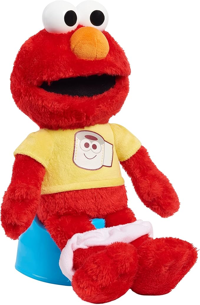 SESAME STREET Potty Time Elmo 12-Inch Sustainable Plush Stuffed Animal, Sounds and Phrases, Potty Training Tool, Officially Licensed Kids Toys for Ages 18 Month by Just Play, Medium