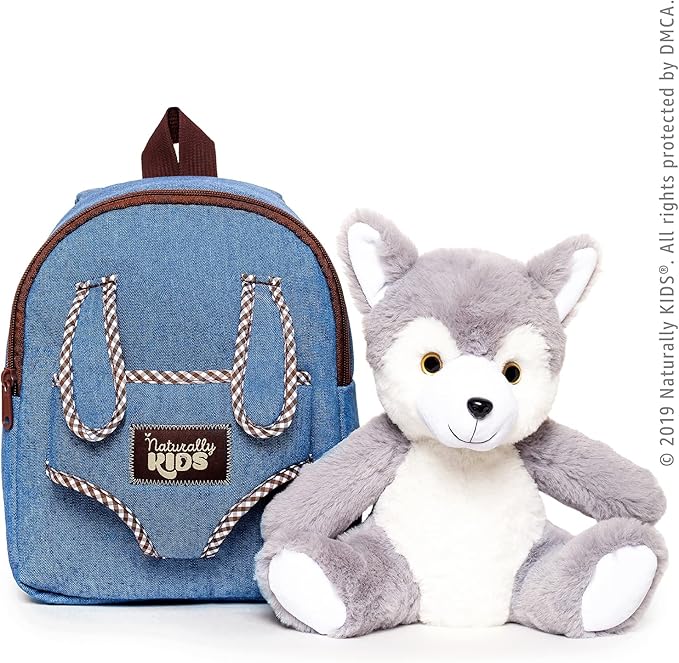 Wolf Backpack, Wolf Toys for Kids 3-5, Toddler Husky Stuffed Animal Gifts for 2 3 4 5 Year Old Girl Boy