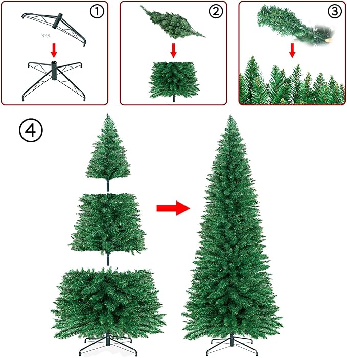 7FT Christmas Tree,Artificial Pencil Christmas Tree with 448 Branch Tips,Xmas Tree with Solid Metal Foldable Stand Perfect for Indoor&Outdoor,Christmas Decoration for Party by DNKMOR
