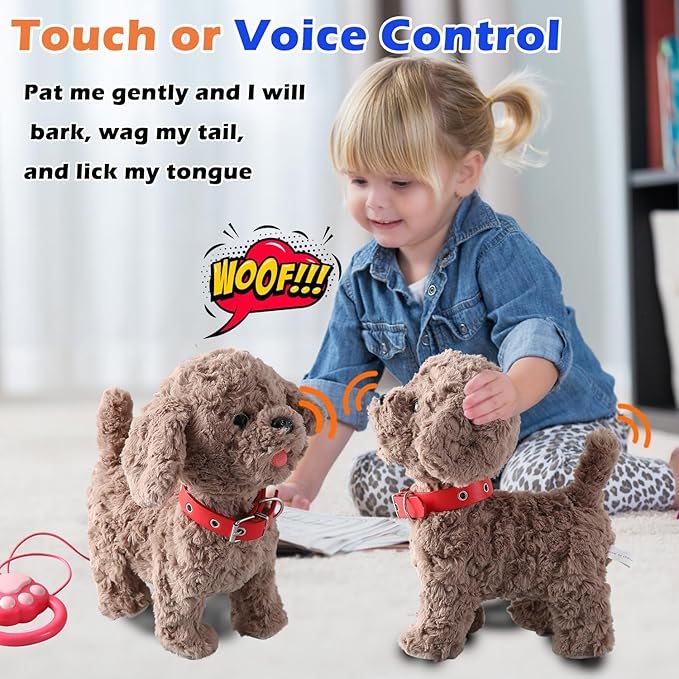Walking Barking Dog Toy Singing Puppy Set, Repeat What You Say Teddy with Control Leash Electronic Dog, Touch or Voice Control Realistic Robot Musical Dancing Animated Plush Pet for Toddler