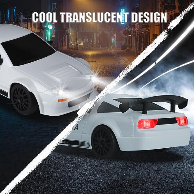 Mini RC Drift Car with Full Proportional Throttle, 1:24 Remote Control Car 4WD Drift GT-RX7 RC Cars Vehicle High-Speed Racing RC Drifting Cars Gifts Toy for Boys Kids (White)