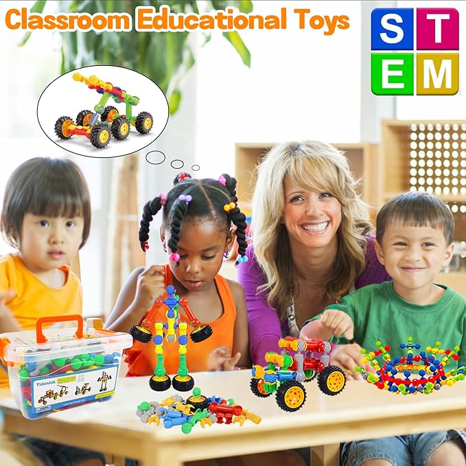 STEM Building Toys for 3 4 5 6 7 8+ Year Old Boys Girls, 125 PCS Building Blocks Stem Toy for Boys Age 3-5 4-6 6-8, Kids Educational Learning Game with Large Storage Box