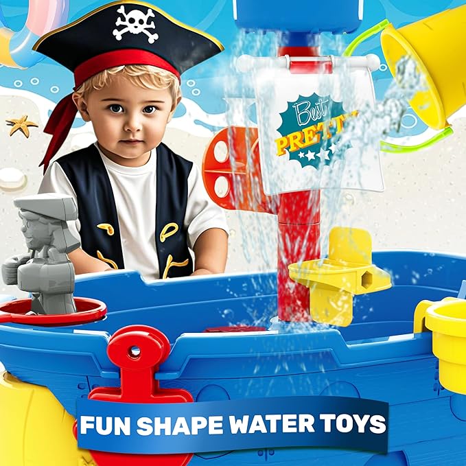 BELLOCHIDDO Water Table for Toddlers 1-3 - Ship Beach Toy Boat for Toddler, Summer Toys Kids Water Play Table & Sandbox, Water Toy Accessories for Boys Girls