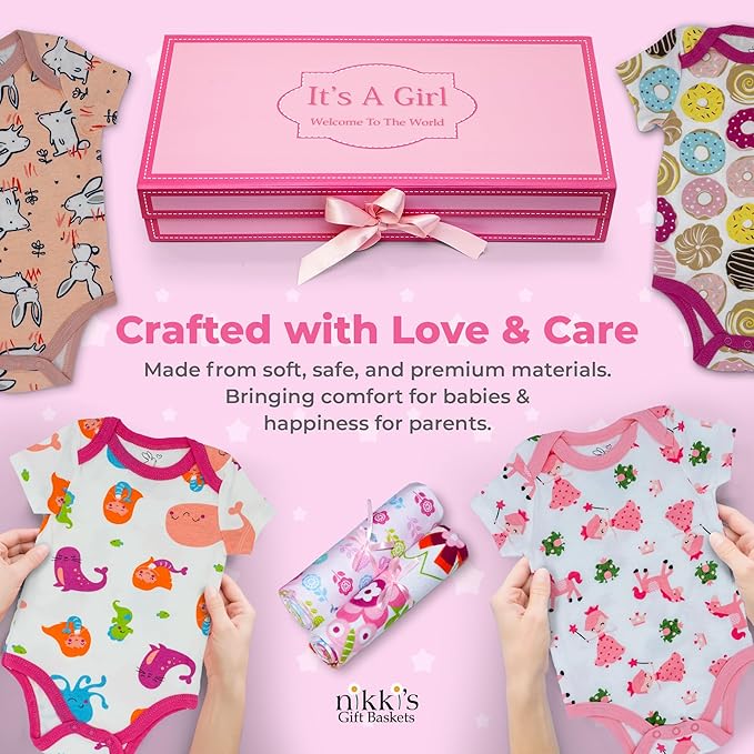 Unique Cupcake Baby Girl Gift Set | Baby Girl Newborn Essentials | Baby Clothes for Girls | Newborn Girl Outfits for Expecting Moms and New Parents | Baby Layette Set - Pink | Nikki's Gift Baskets