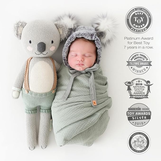 cuddle + kind Quinn The Koala Regular 20" Hand-Knit Doll – 1 Doll = 10 Meals, Fair Trade, Heirloom Quality, Handcrafted in Peru, 100% Cotton Yarn