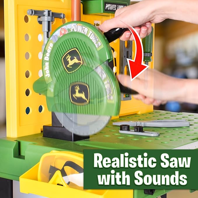 John Deere Kids Workbench, Power Tools Workshop, Build Your Own Toy Tool Box with 39 Realistic Toy Tools and Accessories, 5+