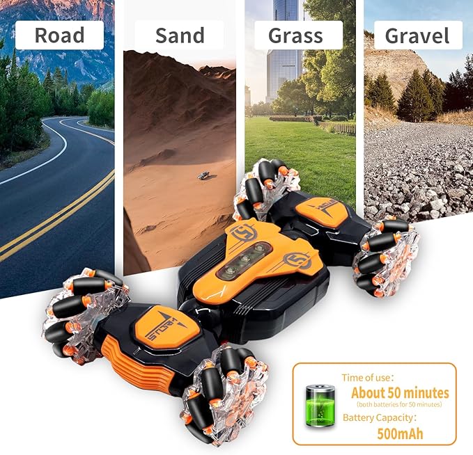 Gesture RC Car, 2.4GHz 4WD Gesture Sensing RC Stunt Car Toys,Double Sided 360° Rolling Rotating Rotation for 3 4 5 6 7 8-12 Year Old Boy Girls Toys(Orange)