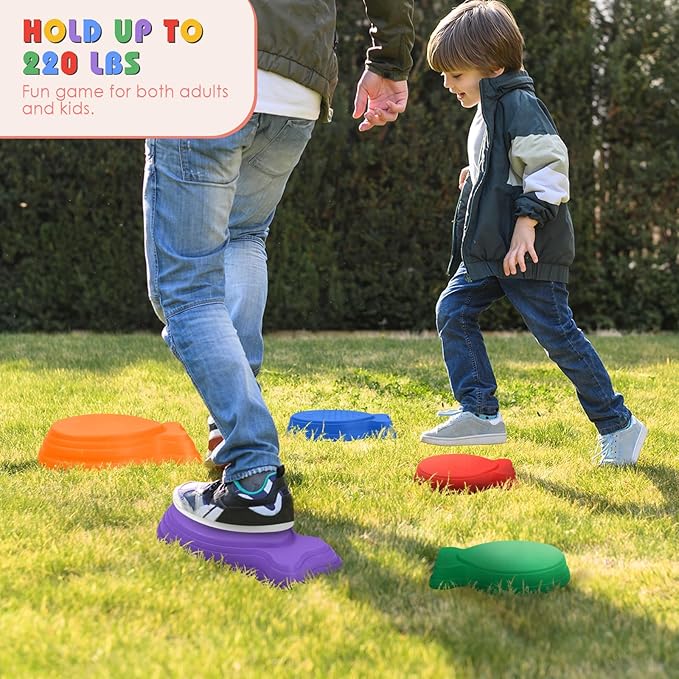 TOPNEW Toddler Stepping Stones for Kids, 6pcs Non-Slip Balance Stepping Stones for Promoting Children's Coordination Skills, Indoor & Outdoor Sensory Toys Obstacle Course for Kids Age 3 4 5 6 7+