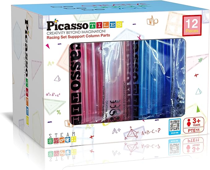 PicassoTiles Support Column Expansion Supporting Pack for Magnetic Race CarTrack Magnet Tile Building Block Construction Kit Education Toy Boys Girls STEM Puzzle Toy Kids Boy Girl Toddler 3