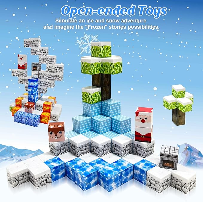 Magnetic Blocks - 110PCS Magnets Building Blocks World Set for Kids Ages 3-5 5-7 8-12, Magnetic Tiles Game Preschool Toys for 3 4 5 6 Year Old Girls Boys Gifts (Ice World)