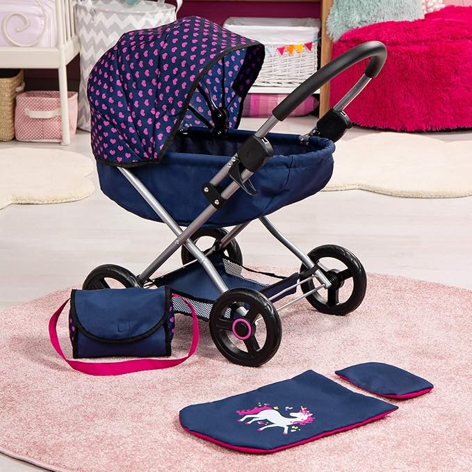 Bayer Dolls 4-in-1 Toy Baby Doll Pram Stroller Cosy Set - Dolls Up to 18" (Blue/Purple)