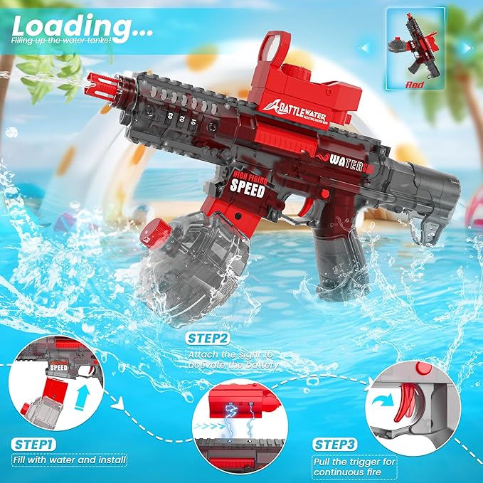2025 Electric Water Guns for Adults Kids, Automatic Water Gun Toy for Kids Ages 4-8 8-12, Large Capacity High Power, 32ft Ultra-Long Range, Summer Pool Outdoor Beach Water Toys for Boys Girls(Red)
