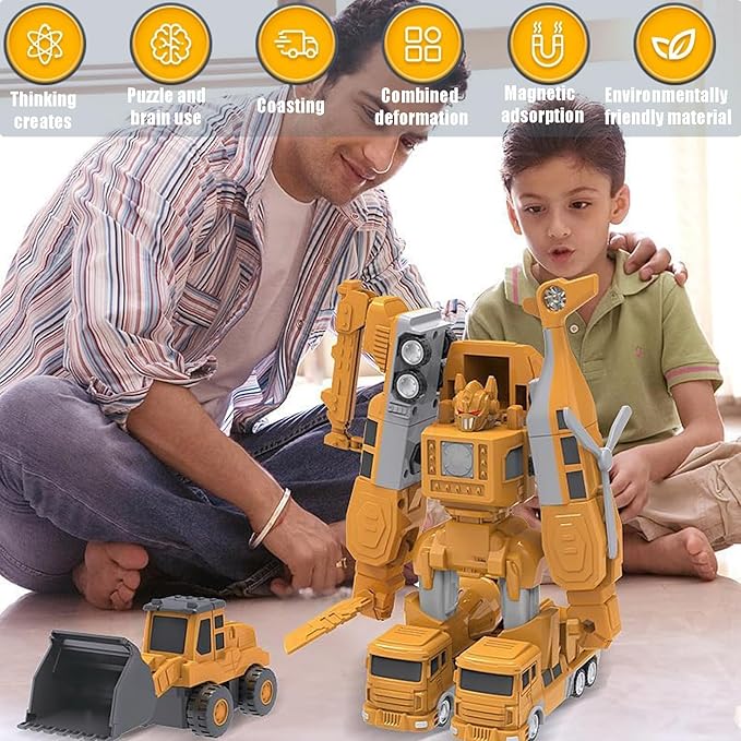 Magnetic Transform Engineering Car Assembled Toys,Toy Construction Vehicles with Storage Box,Magnetic Blocks for Kids Age 3-5 4-8 Outdoor Toddler Activities Toys(Engineering Series-35 Pcs)