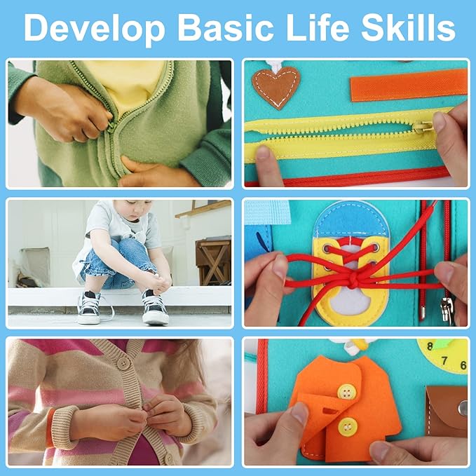 Busy Board Montessori Toys for 1 2 3 4 Year Old Boy & Girl Birthday Gifts, Busy Book for Toddlers 1-3, Sensory Educational Travel Toys, Preschool Activities for Learning Fine Motor Skills