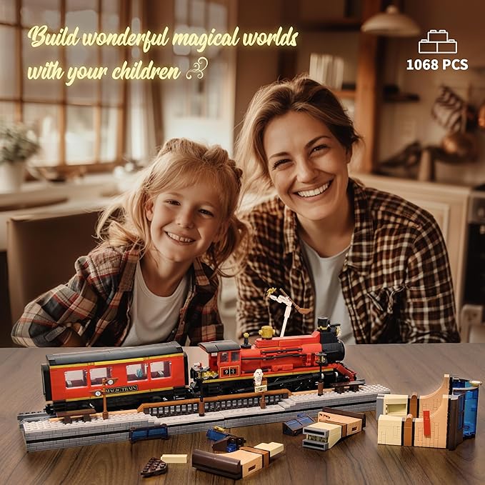 2in1 Harry Magic Train & Bookends Building Set, Home Decorative Building Block Toy, Ideal Collectible & Display Building Toys for Adults & Children, Cool Bookshelf Organizer & Home Decor 1068PCS