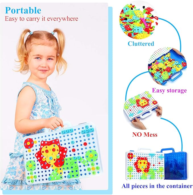 STEM Design and Drill Toy for Kids Ages 3-8, 237 Pcs Electric Drill Toy,Creative Building Toys,Magic Montessori Play Toolbox for Toddler Boys Girls Preschool,STEM Toys for 3 4 5 6 7 8 Year old