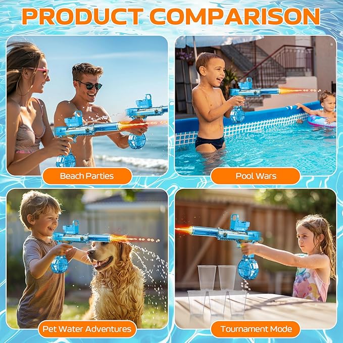 Electric Water Gun for Adults Kids, Automatic Squirt Watergun Pistol with Led Lights, Summer Outdoor Pool Beach Party Toys, Blue