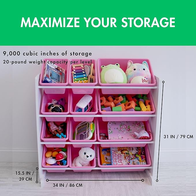 Humble Crew, White/Pink 12 Bin Toy Storage Organizer