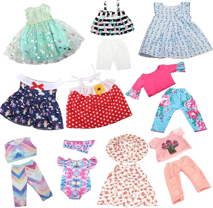10 Sets of 18 Inch American Doll Clothes, Including 10 of Doll Clothing Dress Outfits for Gift Dolls, Birthday Gifts for Kids