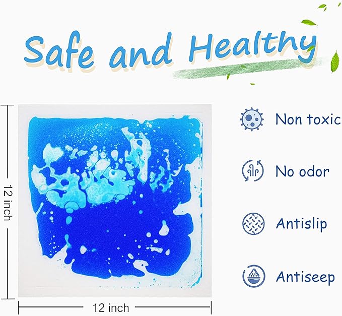 Sensory Liquid Floor Tiles for Kids, Decorative Tiles for Autism, Early Learning Toys, Activity Play Mats with Anti-Slip Backing, Multi-Color Set of 4 Pack 12" x 12"