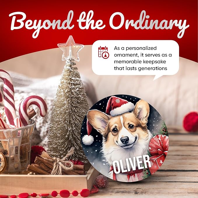 Pembroke Welsh Corgi Personalized Dog Ornament - Pet Ornament for Christmas Tree - 3" Round Ceramic - Printed in USA - Choose from 200 Breeds - Dog Mom & Dad - Xmas Decoration DOG0160