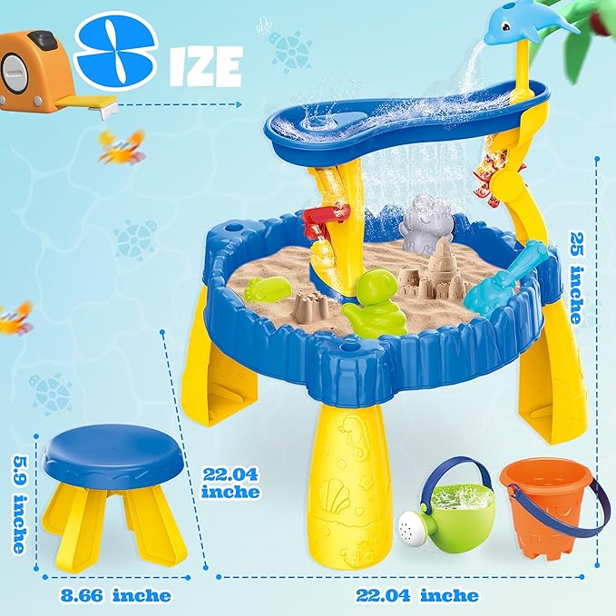 BELLOCHIDDO Water Table for Toddlers 1-2 - Summer Toys, 2-Tier Rain Showers Splash Pond for Outside Beach Backyard Summer, Activity Sensory Outdoor Play Table for Toddlers