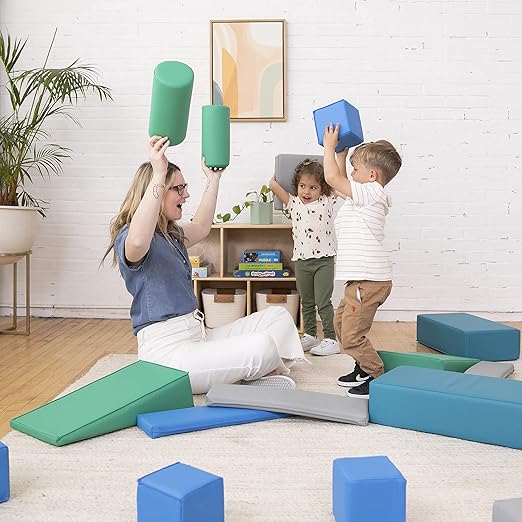 ECR4Kids SoftZone Soft Builder Blocks, Foam Shapes, Contemporary, 16-Piece