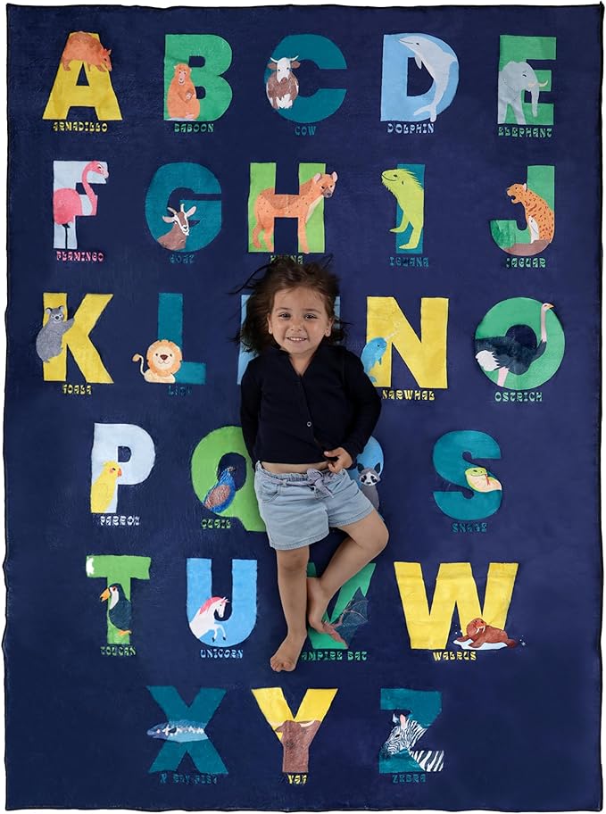 ABC Rug for Kids XL 80" x 60", Toddlers and Baby - Use in Nursery and Classroom to Learn The Alphabet - Nursery Rug, Alphabet Rug, Kids Rugs for Playroom, Rugs for Classroom (Rectangle Blue)
