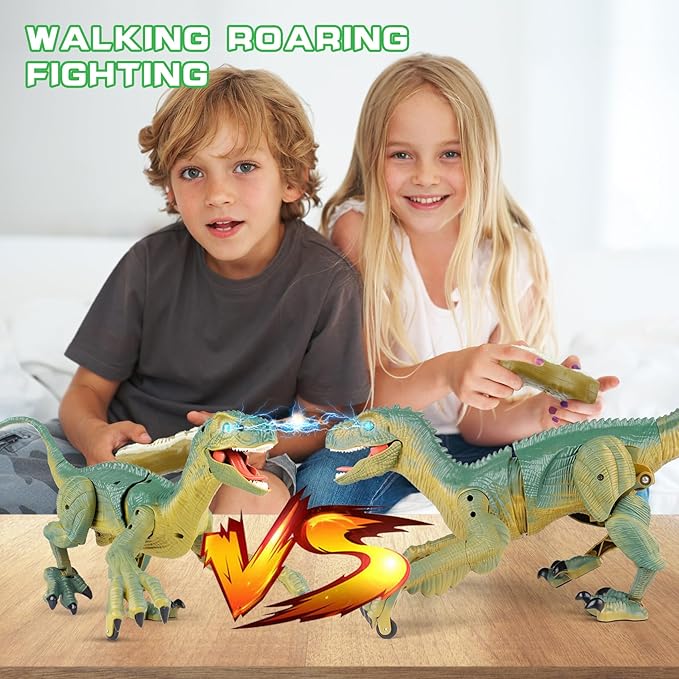 VERTOY Remote Control Dinosaur Toys for Kids - Build a Big Walking Velociraptor Dino with Light and Sound, Birthday Gift Ideas for Boys and Girls 3-5 5-7 8-12 Year Old