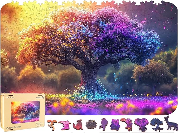 Wooden Puzzles for Adults,Tree of Life Wooden Jigsaw Puzzles 200pcs,8.3x12in,Medium,Unique Shape Adult Puzzles,Irregular Wood Puzzles Creative for Adults and Kids Family Game