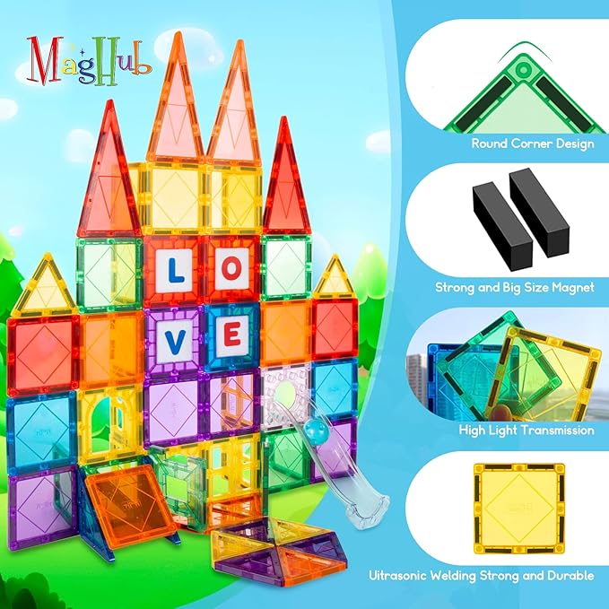 Magnetic Tiles 85 PCS Magnetic Blocks for Kids, 3D Magnetic Building Blocks, Magnetic Stacking Toys Construction Kit,STEM Toys for Toddlers Children Boys Girls Ages 3 4 5 6 7 8+ Year Old
